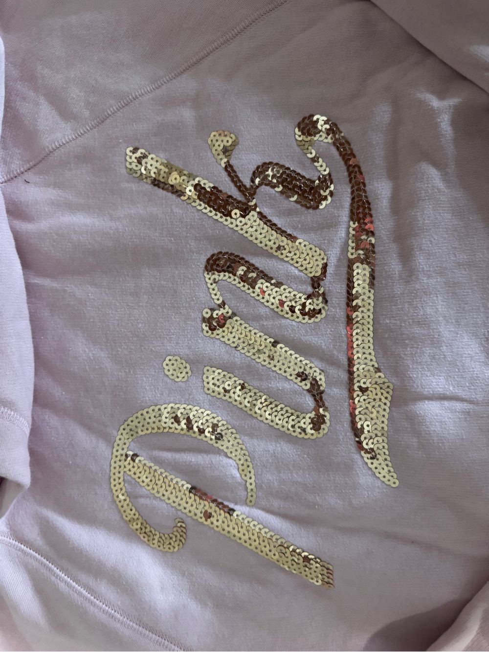 PINK Victoria's Secret Pink Hooded Sweatshirt with Gold Sequin Logo - Picture 2 of 4